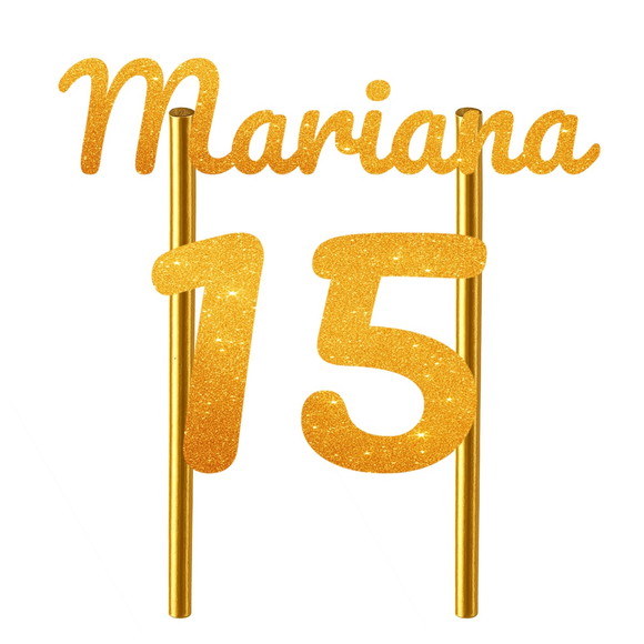 Topo de Bolo 15 Anos Glitter Nome Mariana - Imagem 2