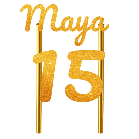 Topo de Bolo 15 Anos Glitter Nome Maya - Imagem 5