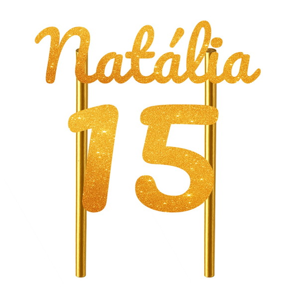 Topo de Bolo 15 Anos Glitter Nome Natália - Imagem 5