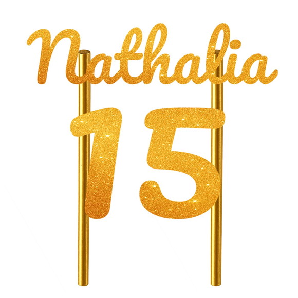 Topo de Bolo 15 Anos Glitter Nome Nathalia - Imagem 5