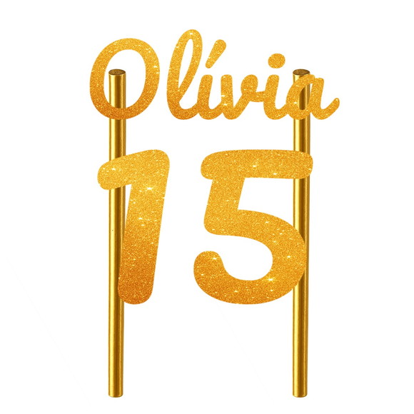Topo de Bolo 15 Anos Glitter Nome Olívia - Imagem 3