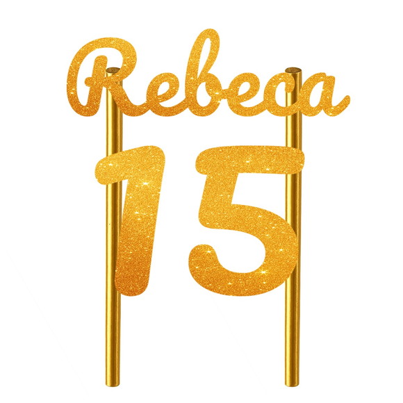 Topo de Bolo 15 Anos Glitter Nome Rebeca - Imagem 5