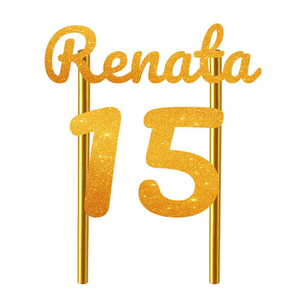 Topo de Bolo 15 Anos Glitter Nome Renata - Imagem 3