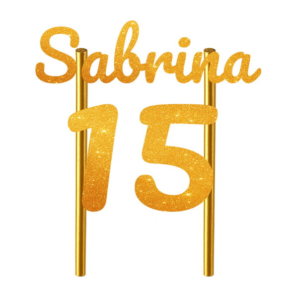 Topo de Bolo 15 Anos Glitter Nome Sabrina - Imagem 2