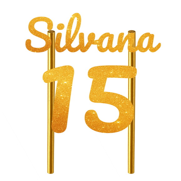 Topo de Bolo 15 Anos Glitter Nome Silvana - Imagem 2