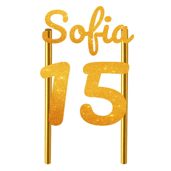 Topo de Bolo 15 Anos Glitter Nome Sofia - Imagem 3