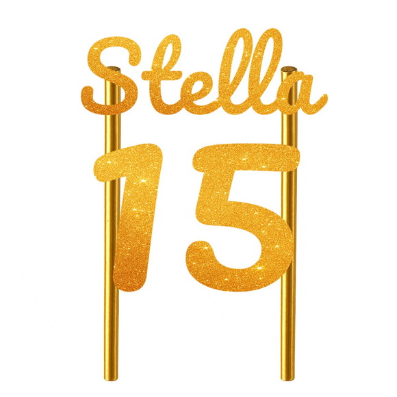 Topo de Bolo 15 Anos Glitter Nome Stella - Imagem 2