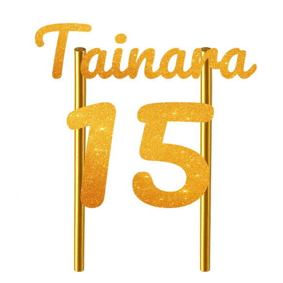Topo de Bolo 15 Anos Glitter Nome Tainara - Imagem 4