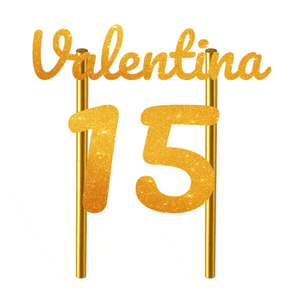 Topo de Bolo 15 Anos Glitter Nome Valentina - Imagem 4