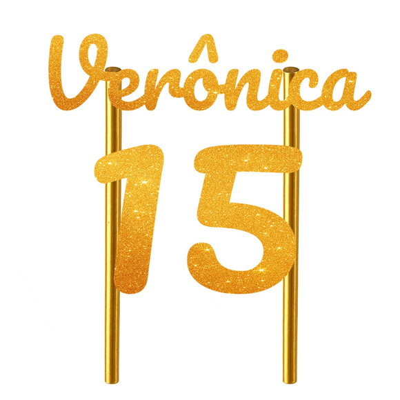 Topo de Bolo 15 Anos Glitter Nome Verônica - Imagem 3