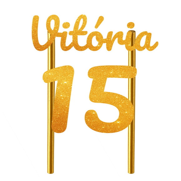 Topo de Bolo 15 Anos Glitter Nome Vitória - Imagem 3