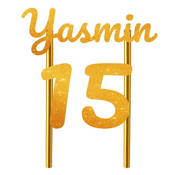 Topo de Bolo 15 Anos Glitter Nome Yasmin - Imagem 3