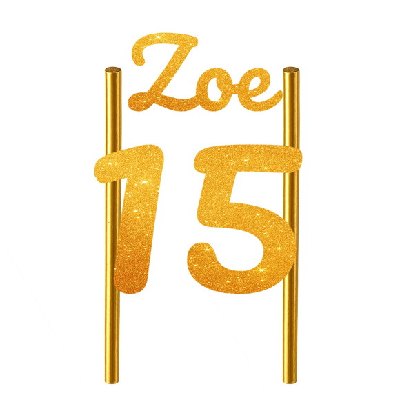 Topo de Bolo 15 Anos Glitter Nome Zoe - Imagem 3