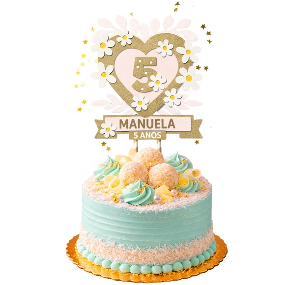Topo de Bolo Premium Personalizado Boho com Flores - Imagem 3