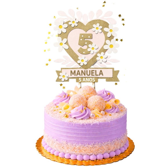 Topo de Bolo Premium Personalizado Boho com Flores - Imagem 4