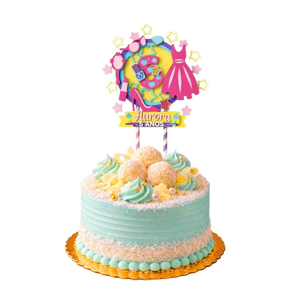 Topo de Bolo Premium Personalizado Boneca Rosa - Imagem 3