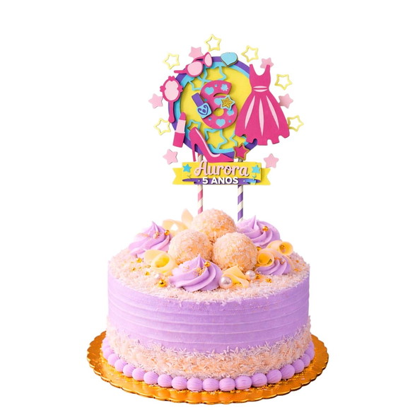 Topo de Bolo Premium Personalizado Boneca Rosa - Imagem 4