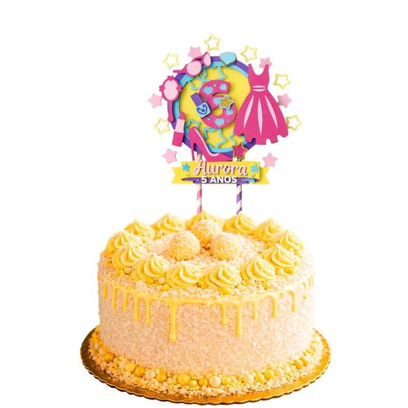 Topo de Bolo Premium Personalizado Boneca Rosa - Imagem 2