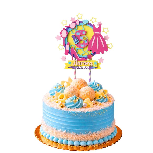 Topo de Bolo Premium Personalizado Boneca Rosa - Imagem 5