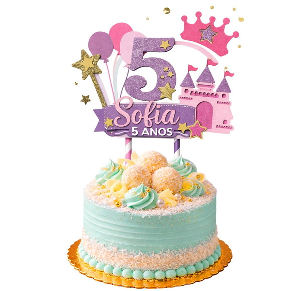 Topo de Bolo Premium Personalizado Castelo de Princesa - Imagem 3