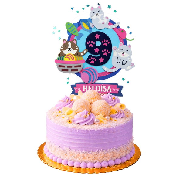 Topo de Bolo Premium Personalizado Gato Fofo - Imagem 4