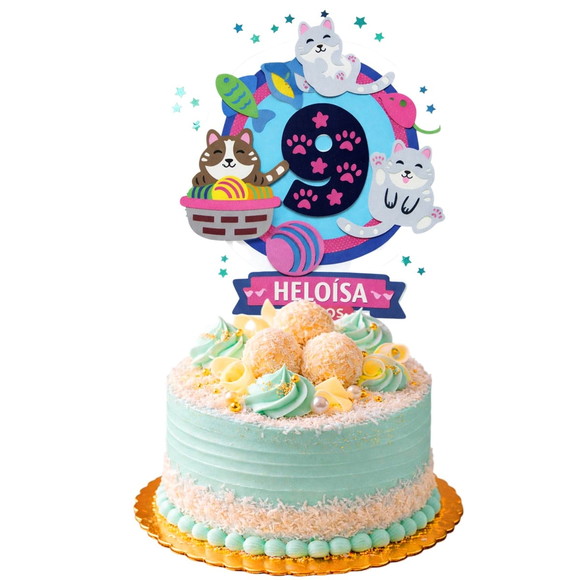 Topo de Bolo Premium Personalizado Gato Fofo - Imagem 3