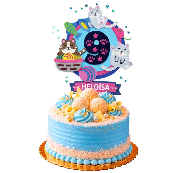 Topo de Bolo Premium Personalizado Gato Fofo - Imagem 5