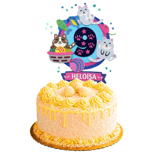 Topo de Bolo Premium Personalizado Gato Fofo - Imagem 2