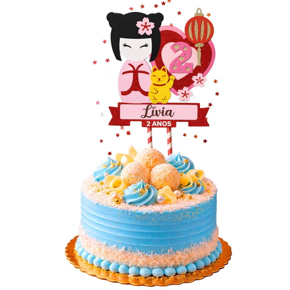 Topo de Bolo Premium Personalizado Kokeshi - Imagem 5