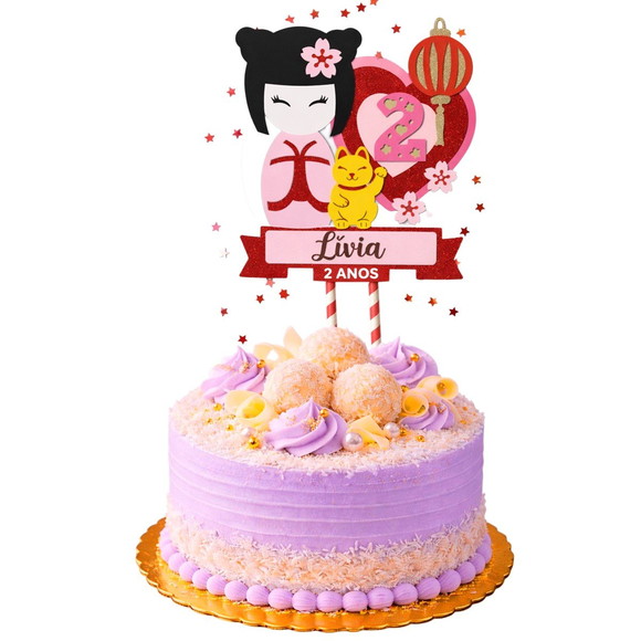 Topo de Bolo Premium Personalizado Kokeshi - Imagem 4