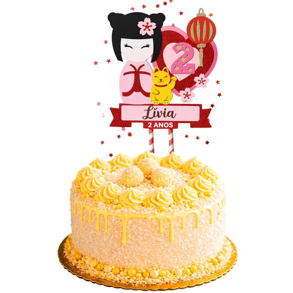 Topo de Bolo Premium Personalizado Kokeshi - Imagem 2
