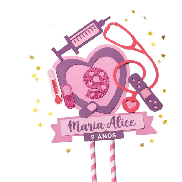 Topo de Bolo Premium Personalizado Médica Menina