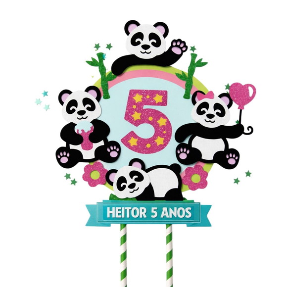 Topo de Bolo Premium Personalizado Pandinhas