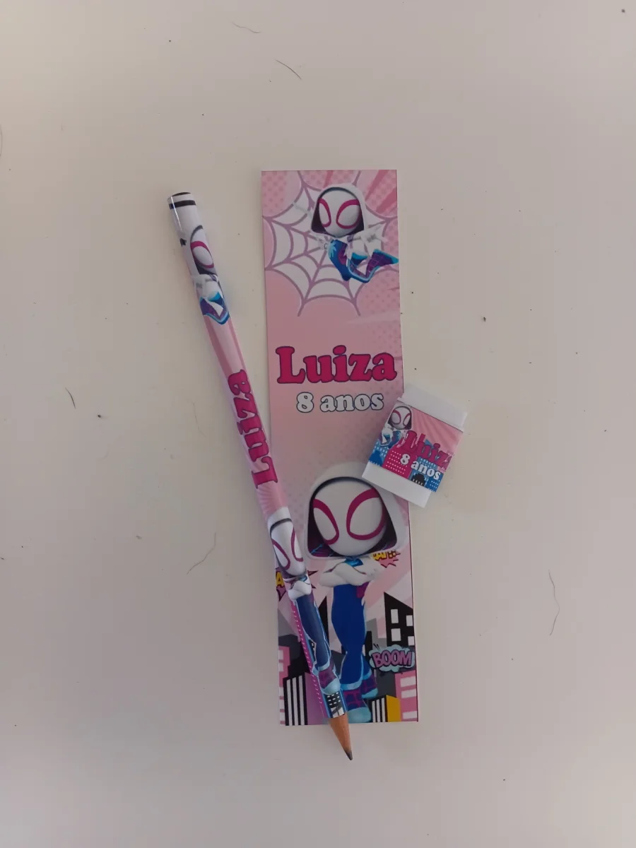 kit lembrancinha Ghost spider com lápis, borracha e marca pagina (copia) - Imagem 2