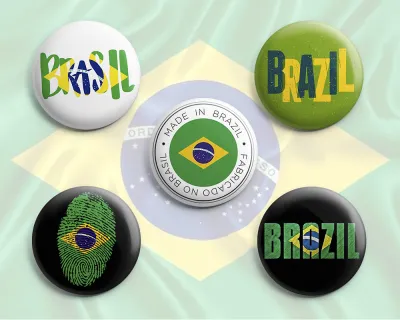 Kit 5 Bottons Brasil / Bandeira Do Brasil - Botum / Boton / Broche (3,5cm & 4,5cm) MOD2