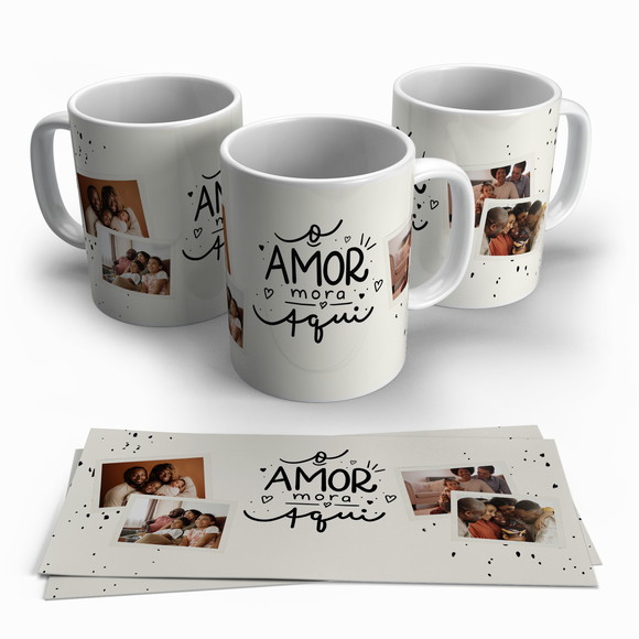 Caneca o Amor Mora Aqui Personalizada com Fotos