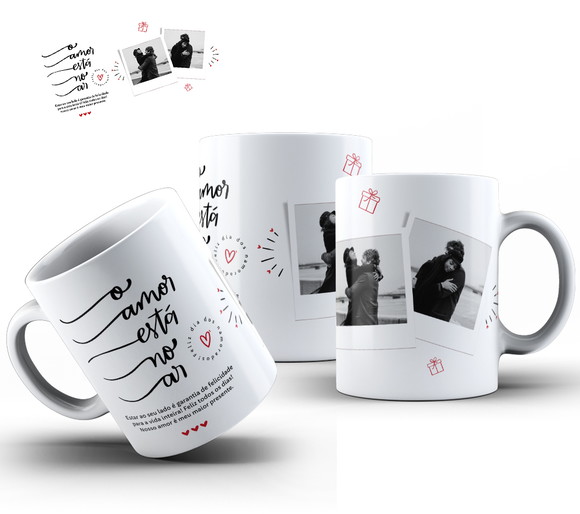 Caneca o Amor Está no Ar Personalizada com Foto