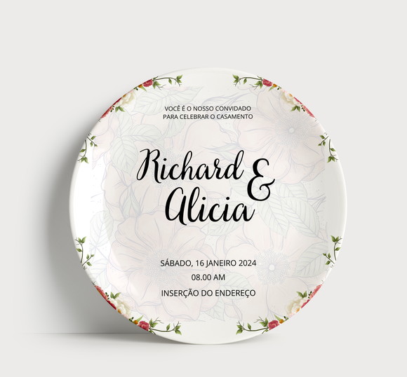 Prato Convite de Casamento Personalizado