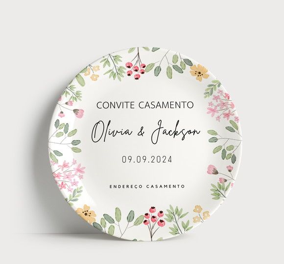 Prato Convite de Casamento Personalizado