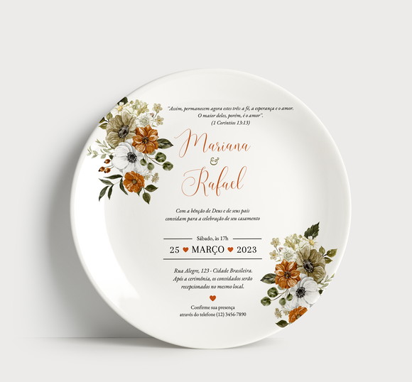 Prato Personalizado Convite de Casamento