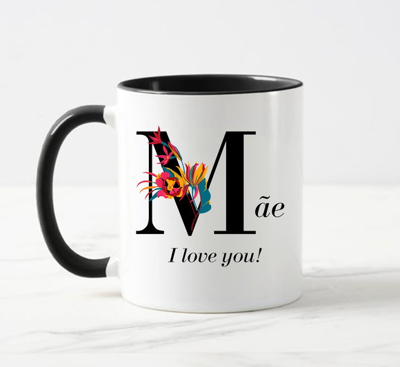Caneca Mãe I Love You Floral