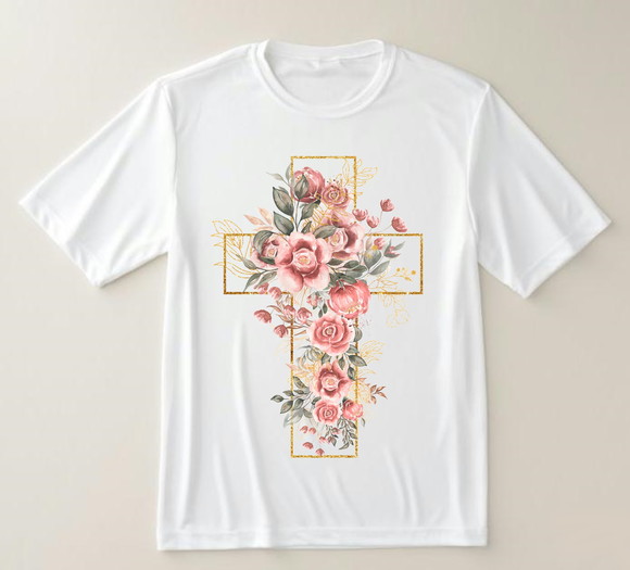 Camiseta Religiosa Terço Floral
