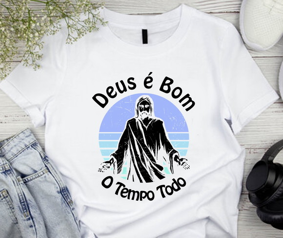 Camiseta Religiosa Deus É Bom o Tempo Todo