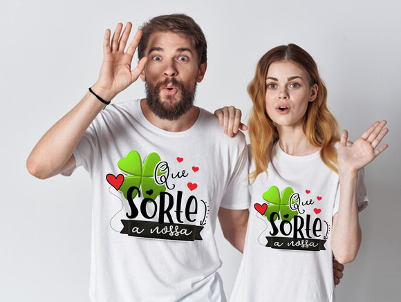 Kit Camiseta Casal Que Sorte a Nossa