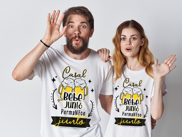 Kit Camiseta Casal Que Bebe Junto Permanece Junto