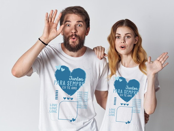 Kit Camiseta Casal Juntos para Sempre Personalizada com Foto