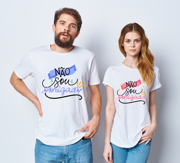 Kit Camiseta Casal Não Sou Obrigado e Não Sou Obrigada