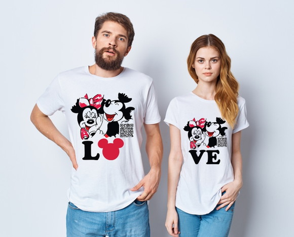 Kit Camiseta Casal com QR Code Mensagem