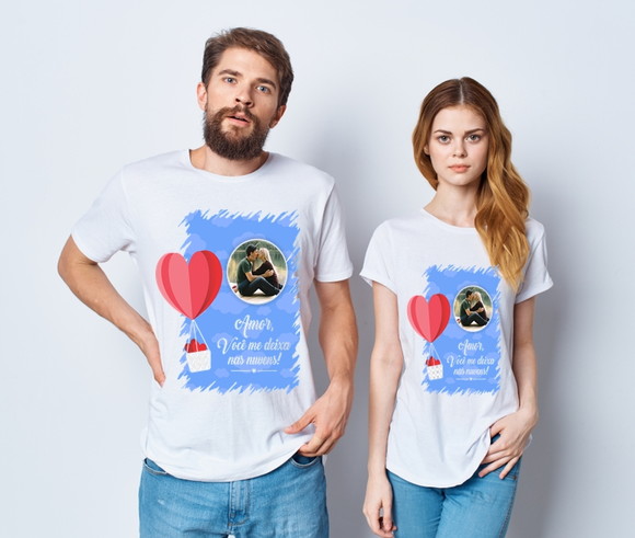 Kit Camiseta Casal Você Me Deixa Nas Nuvens Personalizada