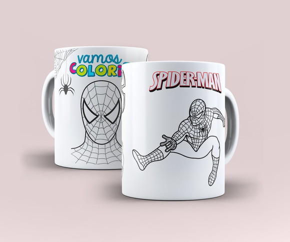 Caneca Porcelana Homem Aranha para colorir